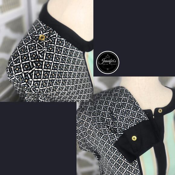 3/$30 Dana Buchman Multicolored Silk Like Roll Tab Sleeve Tunic/Blouse Size 8 - Picture 8 of 13